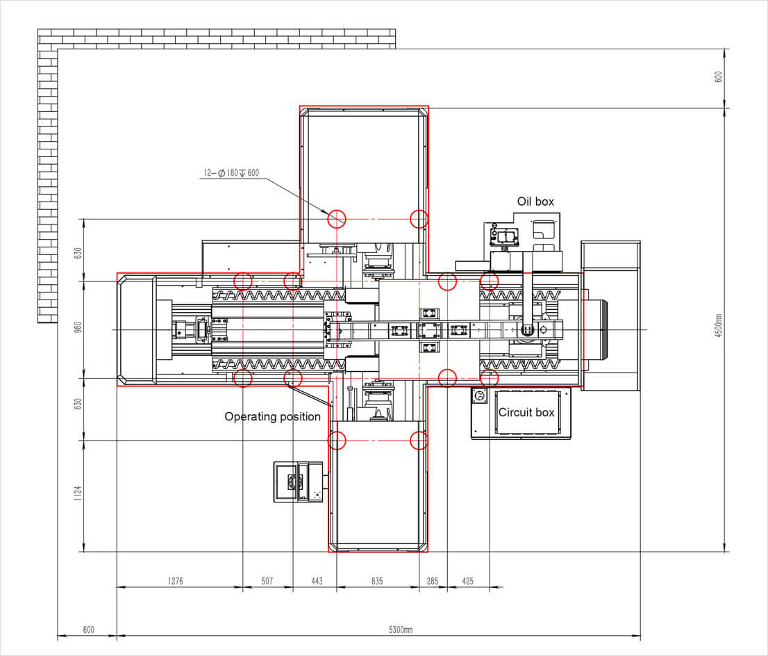 Foundation Drawing of Duplex Milling Machine TH-1000NC