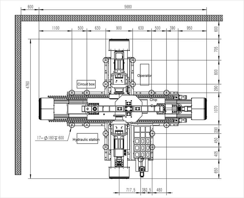 Foundation Drawing of Duplex Milling Machine TH-1300NCA