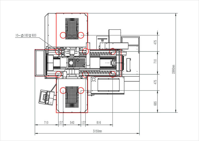 Foundation Drawing of Duplex Milling Machine TH-430NC