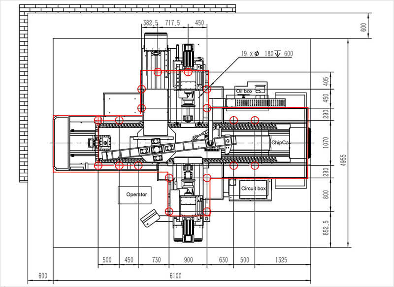 Foundation Drawing of Duplex Milling Machine TH-1500NCA