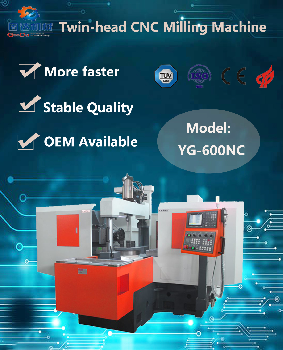 YG-600NC GooDa Duplex CNC Milling Machine