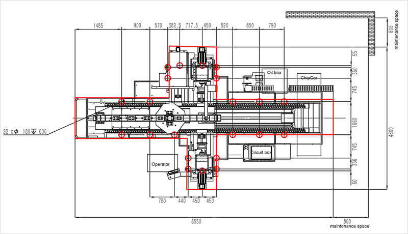 Foundation Drawing of Duplex Milling Machine TH-1325NCA
